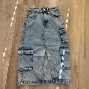 Long denim cargo skirt